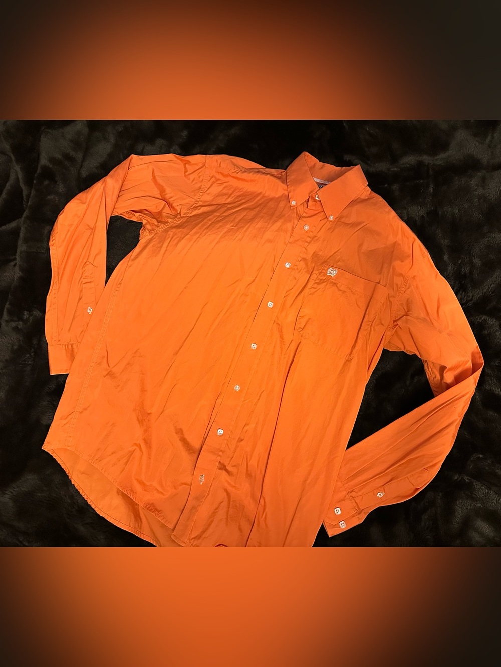 Cinch Bright Orange Button-Down Long Sleeve Shirt w/Square Buttons Men's S